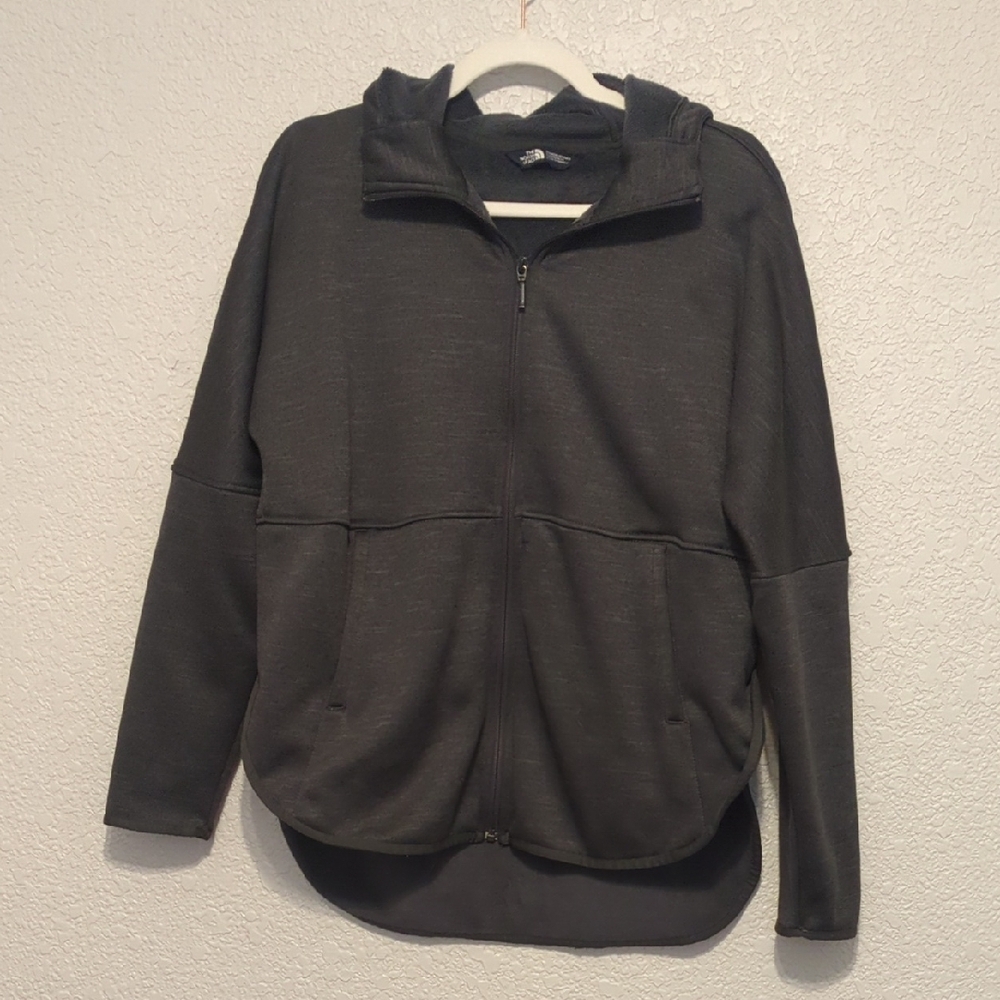 The North Face charcoal zip-up hooded long sleeve oversized jacket